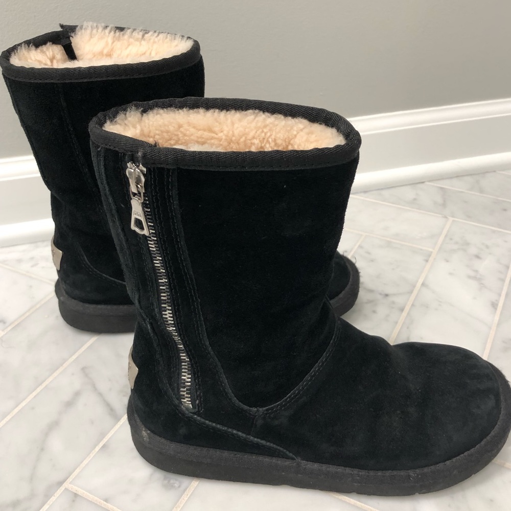 Uggs - Black mid calf zipper suede boots 6